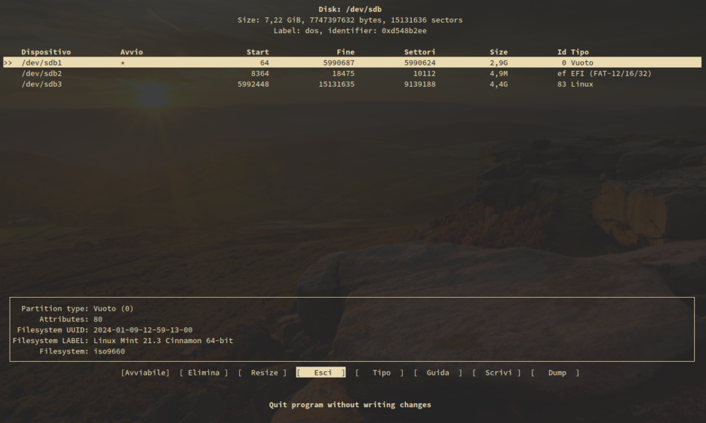 Formattare da terminale - cfdisk